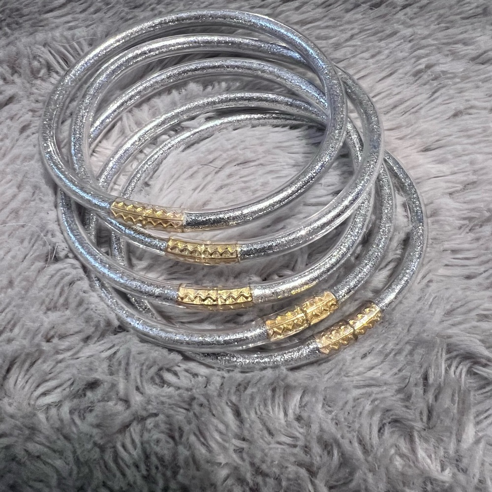 Silver Glitter Silicone Bangle Bracelets set of 5